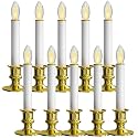 SUNSGNE Battery Operated Window Candles, Flameless Window Candles for Holiday Home Table Christmas Decor, C26 3V LED Bulbs, 10 Pack, Gold Base