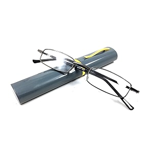 sunshades bhavya optic reading glasses grey metal frame pen style case with cleaning cloth 100125150175200225250275300