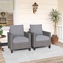 SUNSITT Set of 2 Outdoor Wicker Patio Chairs with Grey Cushions