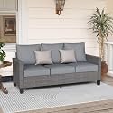SUNSITT 3-Seater Outdoor Wicker Patio Sofa Couch with Gray Cushions