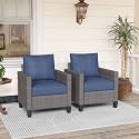 SUNSITT Set of 2 Outdoor Wicker Patio Chairs with Denim Blue Cushions