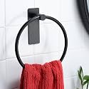 SUNTECH Towel Ring/Hand Towel Holder for Bathroom，Black Towel Holder Self Adhesive，Towel Ring Holder Flexible 180 Degree Rotation，SUS304 Stainless Steel Waterproof