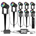 SUNTHIN Outdoor Landscape Lighting with Remote, RGBW Color Changing Spot Uplights, 8 Pack