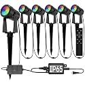 SUNTHIN Outdoor Landscape Lighting with Remote, RGBW Color Changing Spot Uplights, 6 Pack