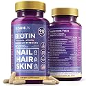 SUNUV Biotin 10,000mcg | Collagen | Keratin | Hyaluronic Acid - 80,000mcg Hair Growth Vitamins for Hair Skin & Nails Support - Women & Men - Vitamins B1,B2,B3,B5,B6,B9,B12 -Made in USA-90 Capsules