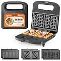 3 in 1 Electric Sandwich Maker with Removable Nonstick Plates - 800W,Black