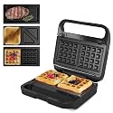 Sunvivi 3 in 1 Sandwich Maker, Electric Waffle Maker with Removable Non-stick Plates, 850W Panini Press Grill with Glass Top, Cool Touch Handle & Easy to Clean