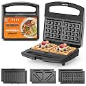 3 in 1 Electric Sandwich Maker with Removable Nonstick Plates - 800W,Black