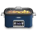 Sunvivi 8 Quart Slow Cooker Roaster Oven, 12 in 1 Programmable Multi-Cooker Food Warmer with Digital Timer, Temp Control, Removable Cast Aluminum Pot &amp; Dishwasher-Safe Tempered Glass Lid, Blue