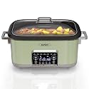 Sunvivi 8 Quart Slow Cooker Roaster Oven, 12 in 1 Programmable Multi-Cooker Food Warmer with Digital Timer, Temp Control, Removable Cast Aluminum Pot &amp; Dishwasher-Safe Tempered Glass Lid, Green