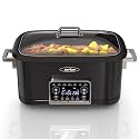 Sunvivi 8 Quart Slow Cooker Roaster Oven, 12 in 1 Programmable Multi-Cooker Food Warmer with Digital Timer, Temp Control, Removable Cast Aluminum Pot &amp; Dishwasher-Safe Tempered Glass Lid, Black