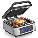 Sunvivi 1300W Smokeless Grill Indoor with Auto-Lift, Electric Panini Press Griddle with Nonstick Removable Plates, Independent Upper Heating, Smart Time &amp; Temperature Control, LCD Display