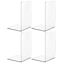 SUOXING 4 PCS Clear Acrylic Bookends for Shelves Decorative,Invisible Book Stopper with Non-Slip Mats for Heavy Books,Small Acrylic Book Ends for Home Office School Supplies and Kids Bookshelf