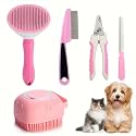 SUPER 1 Set (4pcs) Pet Grooming Kit, Dog Hair Remover Comb, Flea Comb, Shampoo Brush, Nail Clippers (PACK OF 4) MULTICOLOR