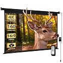 SUPER DEAL 92'' 16:9 HD Motorized Projection Screen with Remote Control, Foldable Anti-Crease Portable Projector Movie Screen for Home Theater Education Outdoor Indoor Public Display, Black
