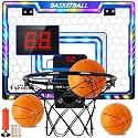 SUPER JOY Mini Basketball Hoop Over The Door with Auto Scoring- Wall Mounted Basketball Hoop Set with Colorful LED Lighting Indoor Basketball Hoop for Kids & Adults 5 6 7 8 9 10 11 12 Year Old