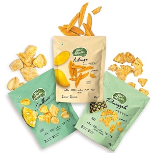 super munchies vacuum cooked fruit mix  mango pineapple jackfruit  vegan gluten free no added sugar zero sodium no preservatives no trans fat zero msg low fat pack of 6