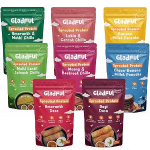 gladful super sprouted breakfast combo healthy millets mix breakfasts no maida no palm oil vegan diabetic friendly low gi low carb - pack of 8
