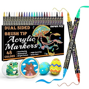 super toy 48 colors acrylic brush marker dual tip pen set for kids adult calligraphy painting art crafts supplies drawing planner 24 pens48 colors