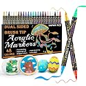 SUPER TOY 48 Colors Acrylic Brush Marker Dual Tip Pen Set for Kids Adult Calligraphy Painting Art Crafts Supplies Drawing Planner (24 Pens=48 Colors)
