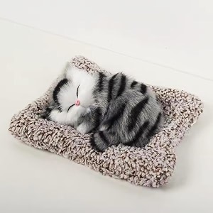 super toy cute sleeping cat plush toy with meow sound gift for kids car dashboard accessories stripped black