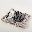 SUPER TOY Cute Sleeping Cat Plush Toy with Meow Sound, Gift for Kids Car Dashboard Accessories (Stripped Black)