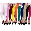 Women's Fashion Churidar Skinny Fit Leggings (Multicolour, Free Size) -Combo of 10