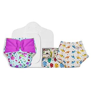 superbottoms combo of freesize uno cloth diaper  3 padded underwear of size 1 fits babies 1-2y