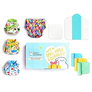 superbottoms gift combo pack 1 freesize uno 3 dry feel langot 1 booster pad 3 easy clean top sheets  birthday gift for 1-year-old baby girl amp boy  pack of 9 items