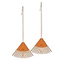 Superio Kids Leaf Rake, 34-Inch Lawn Rake with Hardwood Handle &amp; Durable Plastic Head for Yard, Garden &amp; Leaf Cleanup, Orange, 2 Pack