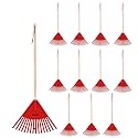 Superio Kids Leaf Rake, 34-Inch Lawn & Garden Rake with Hardwood Handle and Durable Plastic Head, Leaf Cleanup Tool, Red 12 Pack