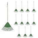 Superio Kids Leaf Rake, 34-Inch Gardening & Lawn Care Tool with Hardwood Handle and Durable Plastic Tines for Leaf Cleanup & Garden Maintenance, Green 12 Pack