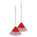 Superio Kids Leaf Rake, 34-Inch Lawn & Garden Rake with Hardwood Handle and Durable Plastic Head, Leaf Cleanup Tool, Red 2 Pack