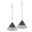 Superio Kids Leaf Rake, 34-Inch Lawn Rake with Hardwood Handle & Durable Plastic Head for Yard, Garden & Leaf Cleanup, Gray, 2 Pack