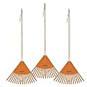 Superio Kids Leaf Rake, 34-Inch Lawn Rake with Hardwood Handle & Durable Plastic Head for Yard, Garden & Leaf Cleanup, Orange, 3 Pack