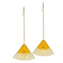 Superio Kids Leaf Rake, 34-Inch Lawn & Garden Rake with Hardwood Handle and Durable Plastic Head, Leaf Cleanup Tool, Yellow 2 Pack