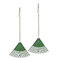 Superio Kids Leaf Rake, 34-Inch Gardening & Lawn Care Tool with Hardwood Handle and Durable Plastic Tines for Leaf Cleanup & Garden Maintenance, Green 2 Pack