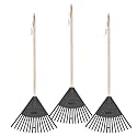 Superio Kids Leaf Rake, 34-Inch Lawn Rake with Hardwood Handle & Durable Plastic Head for Yard, Garden & Leaf Cleanup, Gray, 3 Pack