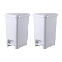 Superio Slim Step On Pedal Plastic Trash Can, Waste Bin for Under Desk, Office, Bedroom, Bathroom, Kitchen (2.5 gal) (White Smoke 2 Pack)