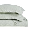 SUPERIOR 3 Piece Cotton Bedspread Set, Home Bed Decor, Decorative Bed Spread, 2 Pillow Shams, Medium Weight Blanket, Matelasse Coverlet, Bedding Essentials, Hibiscus Collection, Queen, Sage