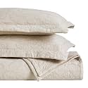 SUPERIOR 3 Piece Cotton Bedspread Set, Home Bed Decor, Decorative Bed Spread, 2 Pillow Shams, Medium Weight Blanket, Matelasse Coverlet, Bedding Essentials, Hibiscus Collection, Full, Beige
