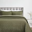 SUPERIOR 3 Piece Cotton Bedspread and Sham Set, Home Bed Decor, Decorative Bed Spread, 2 Pillow Shams, Medium Weight, Matelasse Coverlet, Bedding Essentials, Madrid Collection, King, Olive Green