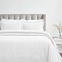 SUPERIOR 3 Piece Cotton Bedspread and Sham Set, Home Bed Decor, Decorative Bed Spread, 2 Pillow Shams, Medium Weight, Geometric Matelasse Coverlet, Bedding Essentials, Madrid Collection, Full, White