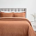 SUPERIOR 3 Piece Cotton Bedspread and Sham Set, Home Bed Decor, Decorative Bed Spread, 2 Pillow Shams, Medium Weight, Matelasse Coverlet, Bedding Essentials, Madrid Collection, King, Burnt Orange
