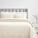 SUPERIOR 3 Piece Cotton Bedspread and Sham Set, Home Bed Decor, Decorative Bed Spread, 2 Pillow Shams, Medium Weight, Matelasse Coverlet, Bedding Essentials, Madrid Collection, California King, Ivory
