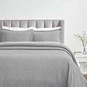 SUPERIOR 3 Piece Cotton Bedspread and Sham Set, Home Bed Decor, Decorative Bed Spread, 2 Pillow Shams, Medium Weight, Geometric Matelasse Coverlet, Bedding Essentials, Madrid Collection, Full, Grey