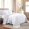 SUPERIOR Cotton Bedspread, Jacquard Woven Matelasse Bedding, Queen, White