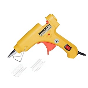 superme 20w 20 watt 7mm hot melt glue gun yellow with on off switch and led indicator free 10 transparent glue sticks
