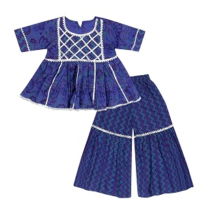 superminis baby girl39s cotton sanganerifloral printed frock style kurti with printed sharara dress clothing set