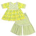 superminis Baby Girl's Cotton Sanganeri/Floral Printed Frock Style Kurti With Printed Sharara Dress Clothing Set